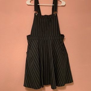 Black striped overall dress with front pockets